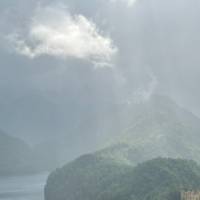 Foggy shot of a castle, from above on a hill